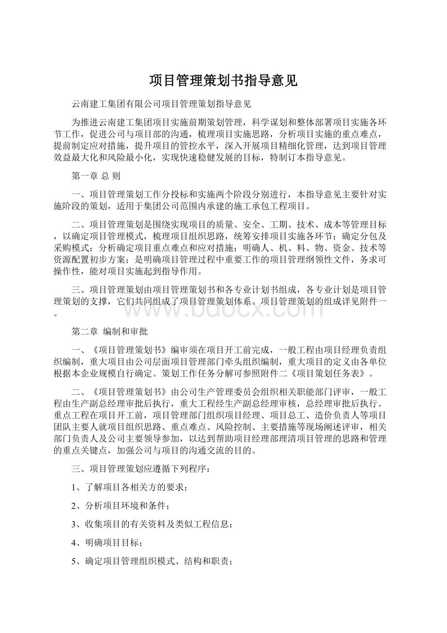 项目管理策划书指导意见.docx