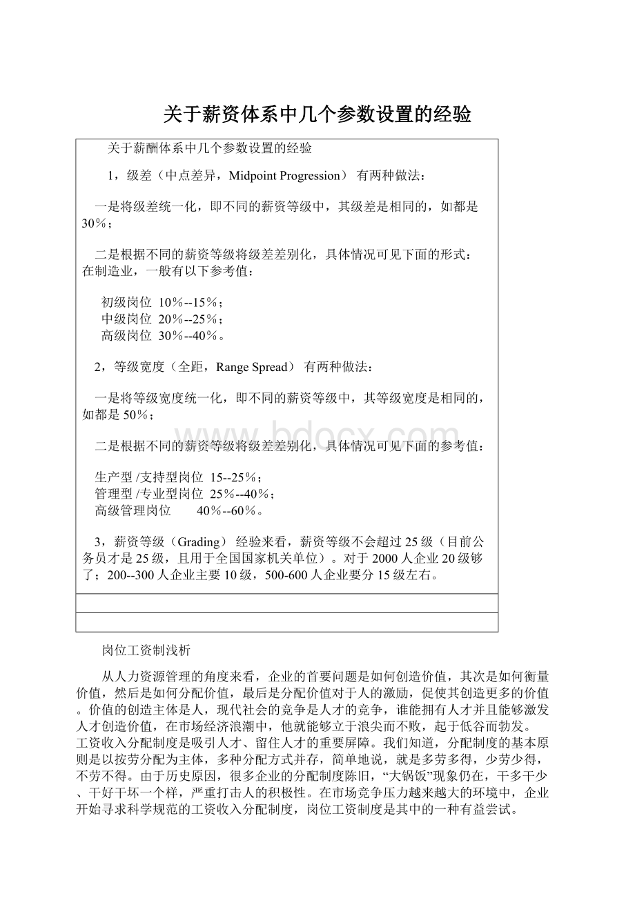 关于薪资体系中几个参数设置的经验Word文档格式.docx_第1页