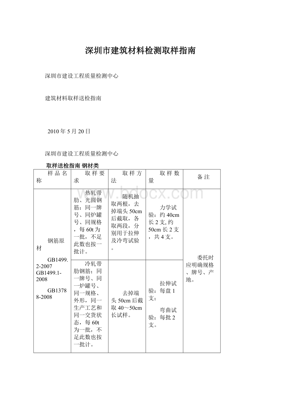 深圳市建筑材料检测取样指南Word文档格式.docx