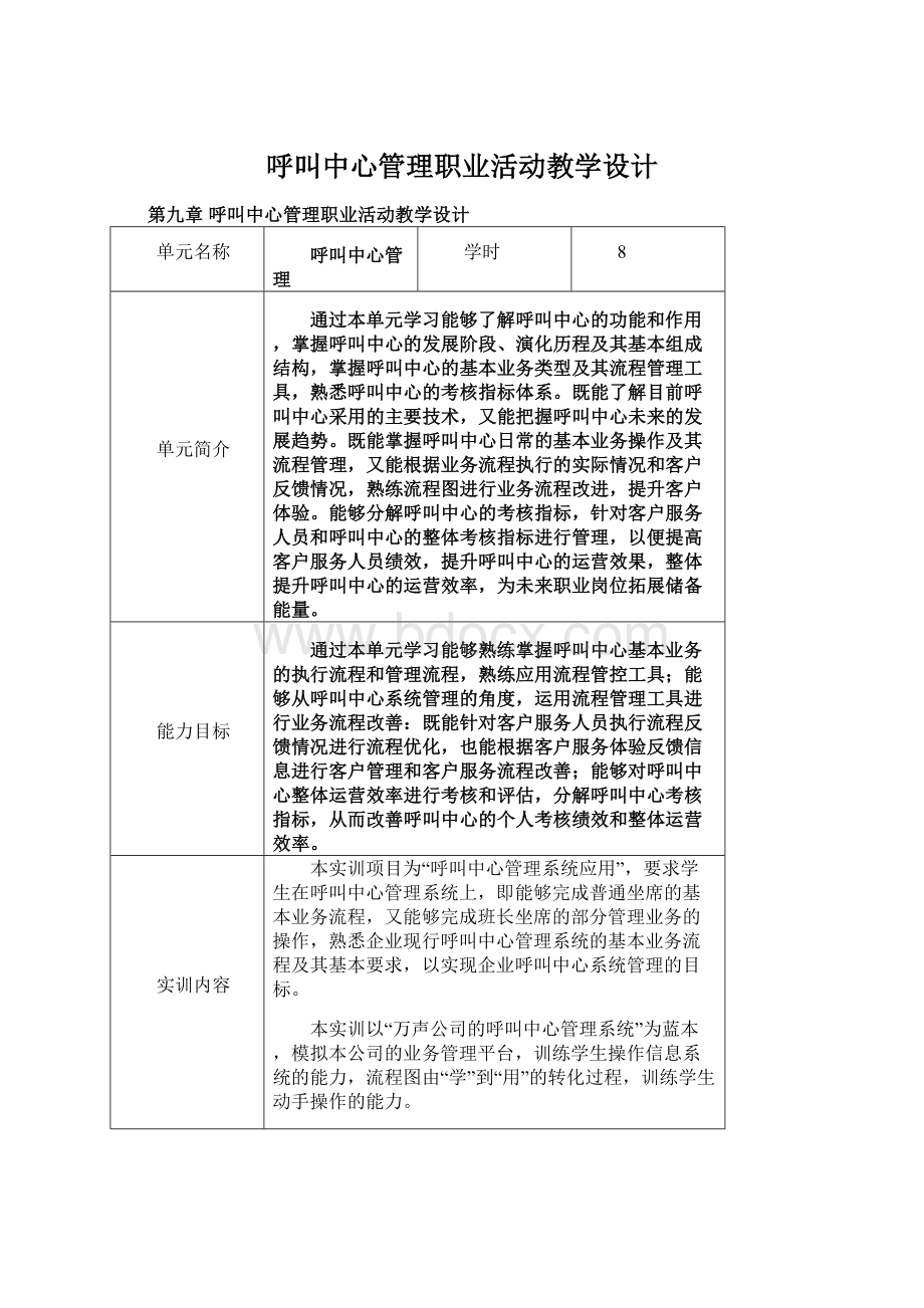 呼叫中心管理职业活动教学设计Word下载.docx_第1页