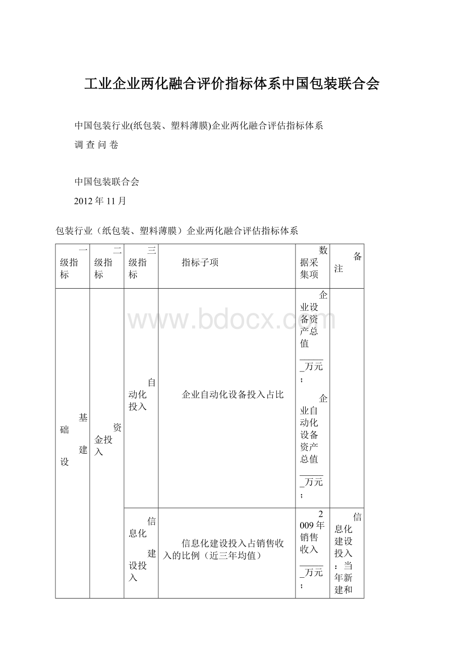 工业企业两化融合评价指标体系中国包装联合会Word文件下载.docx