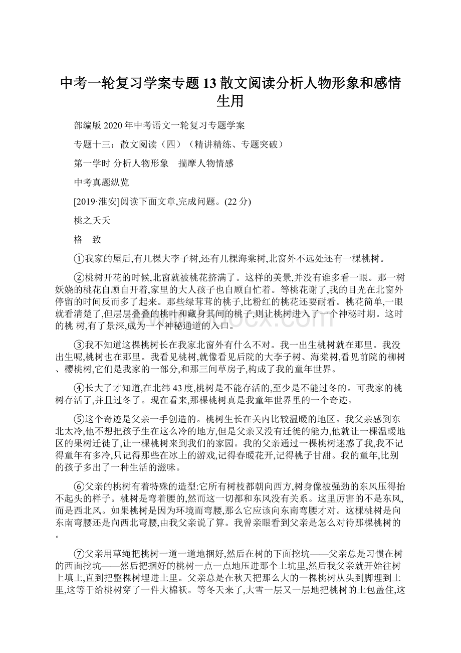 中考一轮复习学案专题13散文阅读分析人物形象和感情 生用.docx_第1页