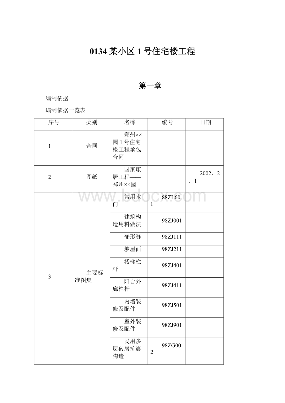 0134 某小区1号住宅楼工程.docx