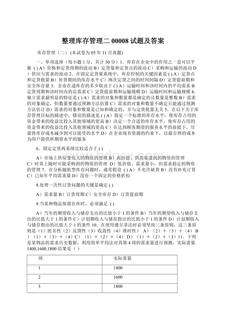 整理库存管理二00008试题及答案.docx