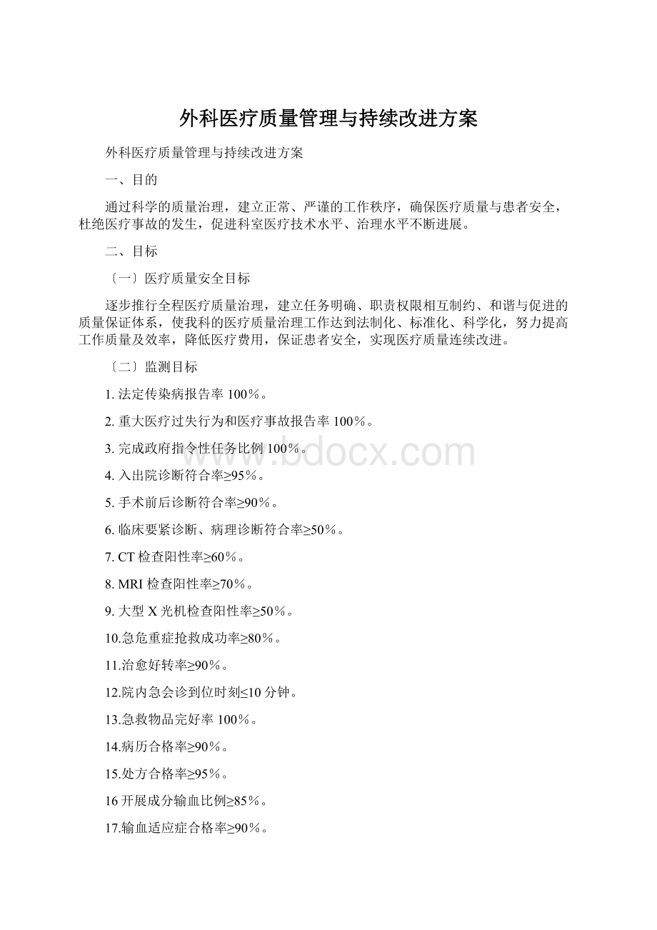 外科医疗质量管理与持续改进方案文档格式.docx_第1页