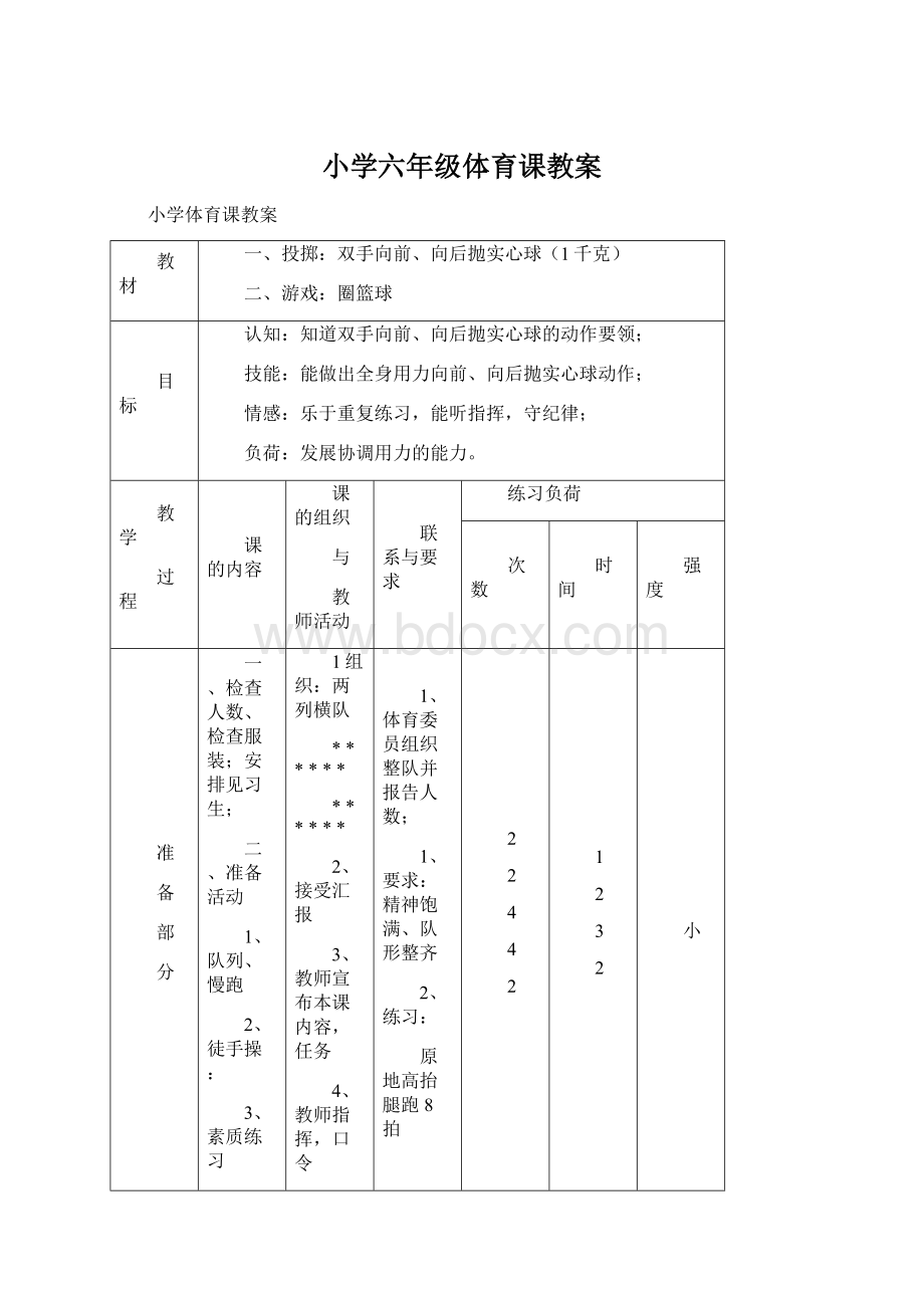 小学六年级体育课教案.docx