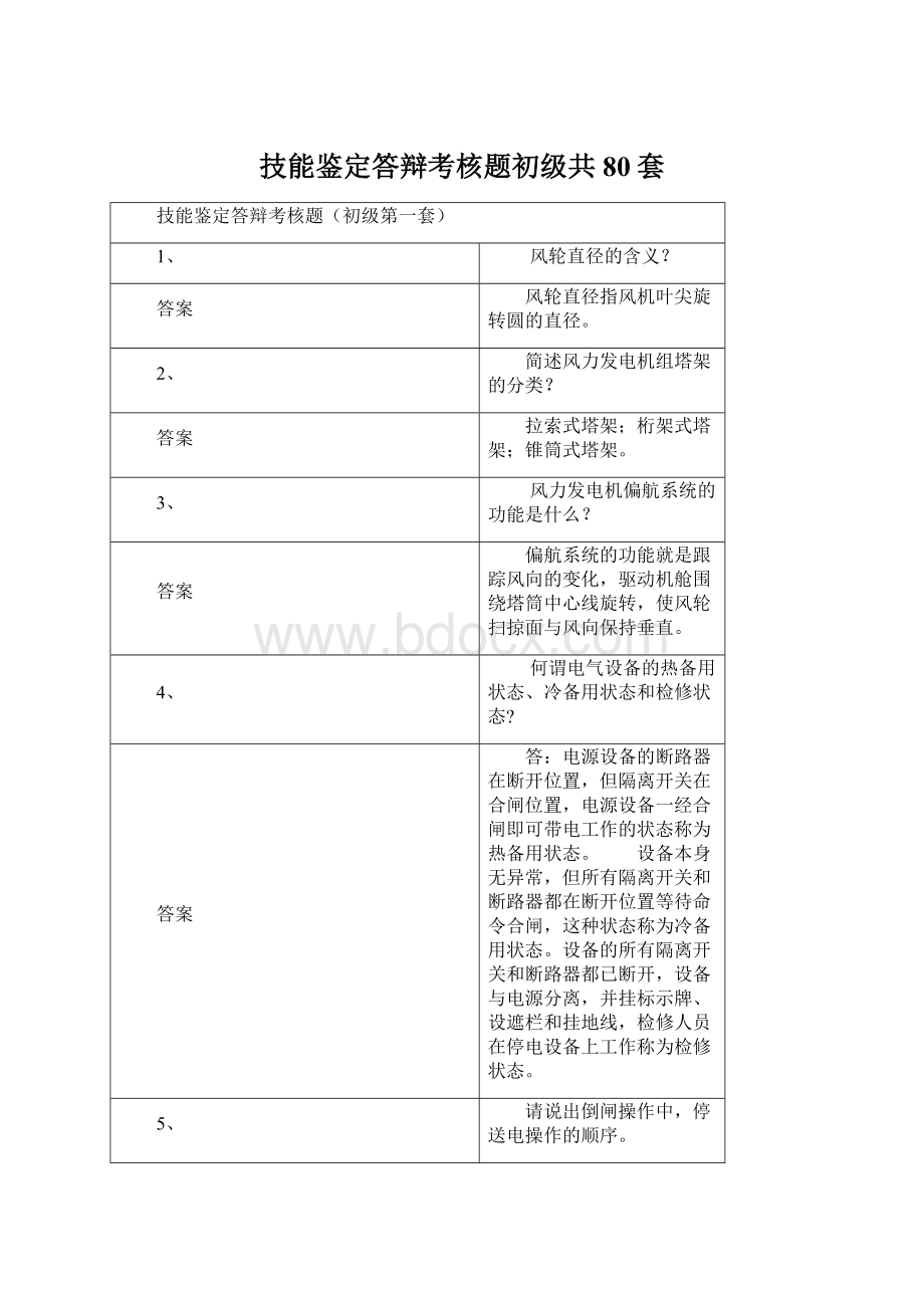 技能鉴定答辩考核题初级共80套.docx