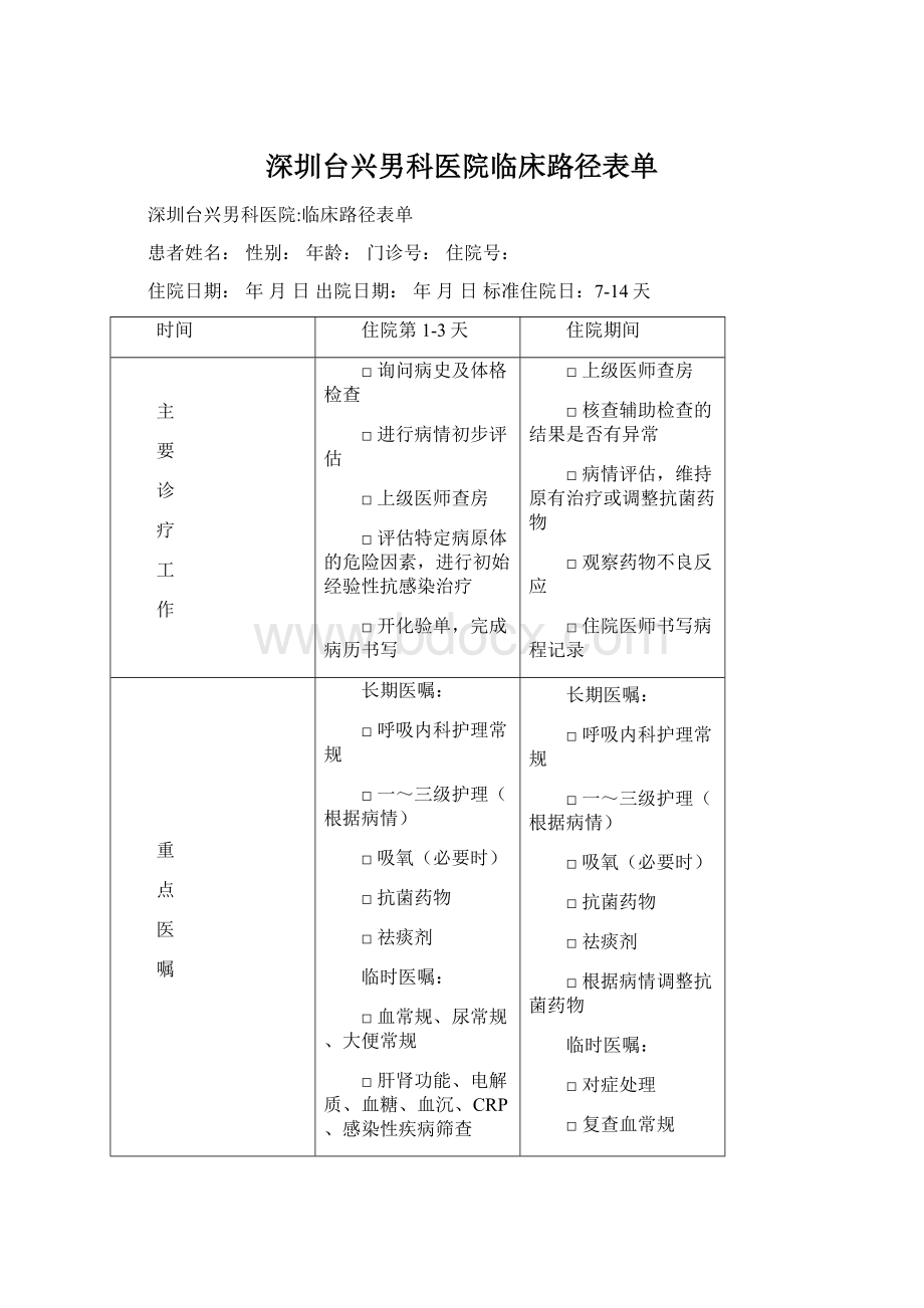 深圳台兴男科医院临床路径表单.docx_第1页