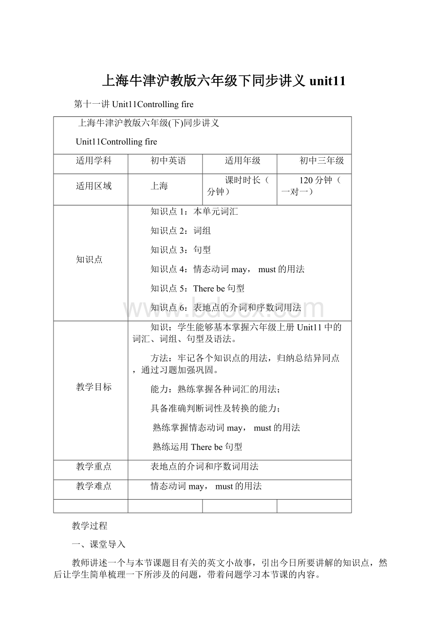 上海牛津沪教版六年级下同步讲义unit11.docx