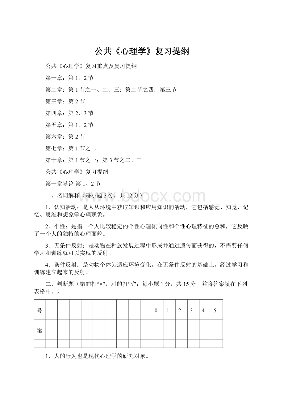 公共《心理学》复习提纲Word下载.docx