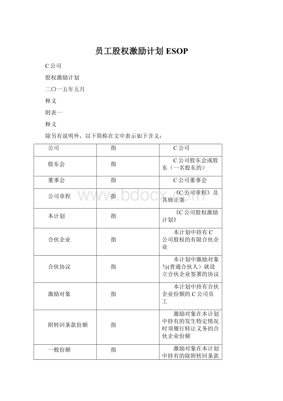 员工股权激励计划ESOPWord文件下载.docx_第1页