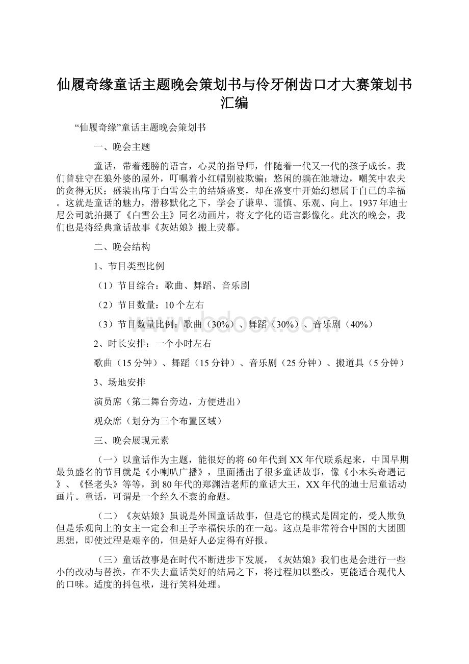 仙履奇缘童话主题晚会策划书与伶牙俐齿口才大赛策划书汇编Word文档下载推荐.docx