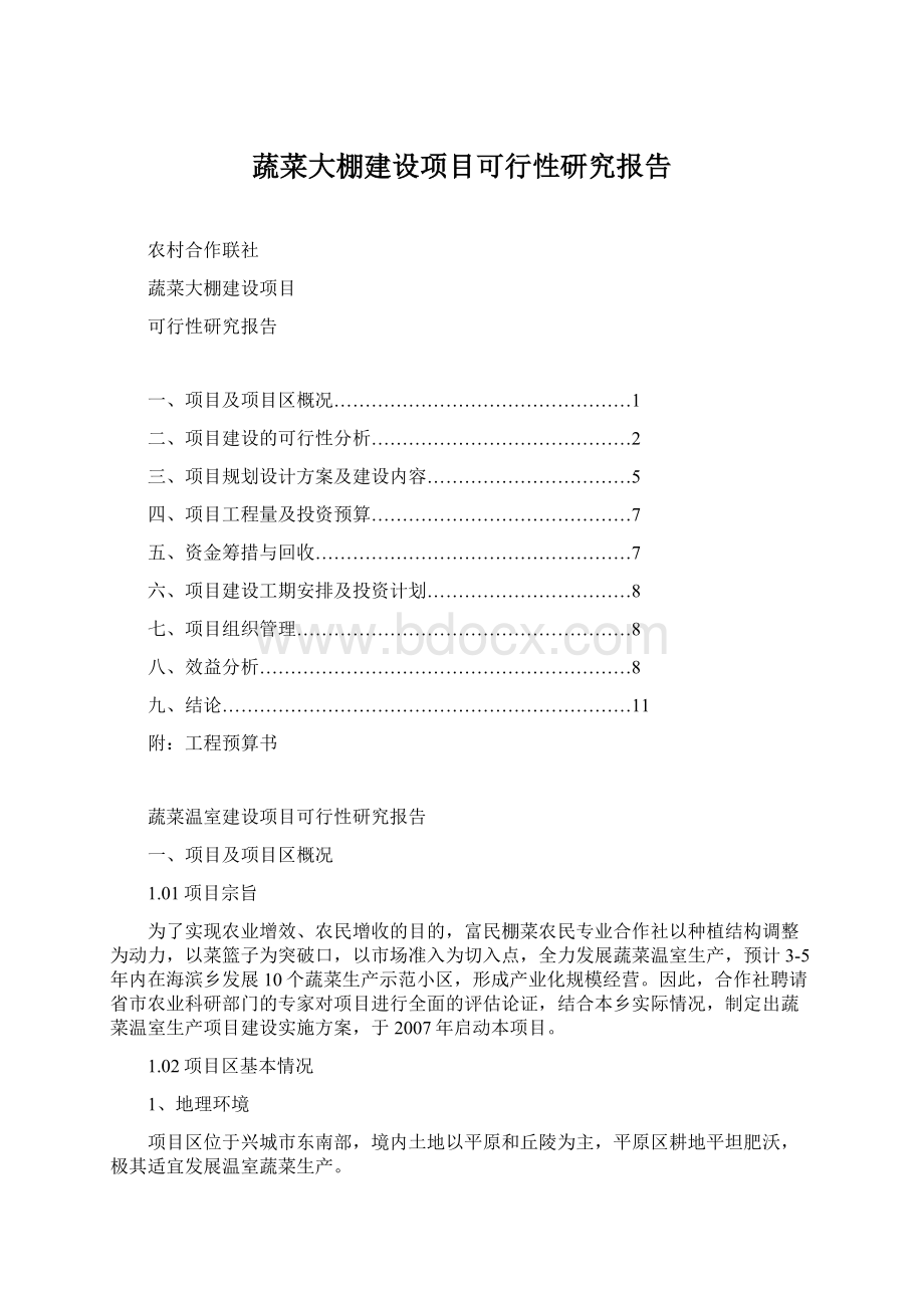 蔬菜大棚建设项目可行性研究报告.docx_第1页