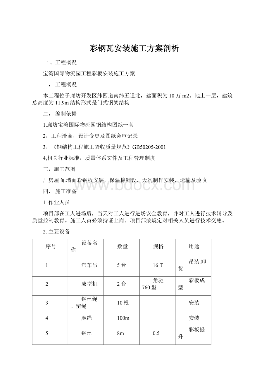 彩钢瓦安装施工方案剖析.docx_第1页