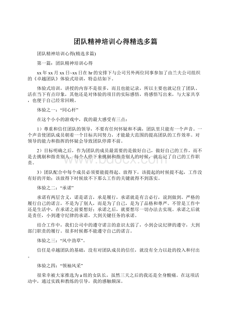 团队精神培训心得精选多篇文档格式.docx