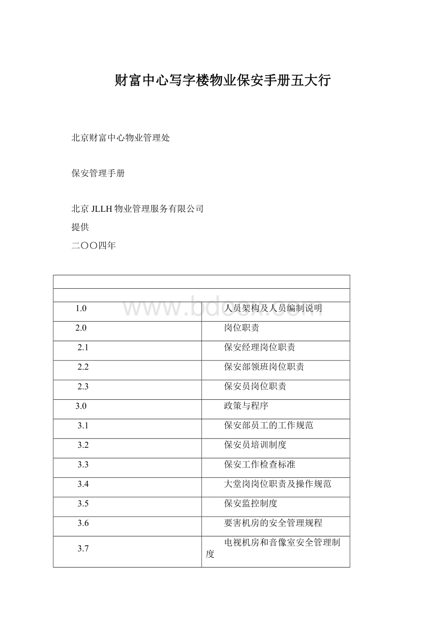 财富中心写字楼物业保安手册五大行Word格式.docx