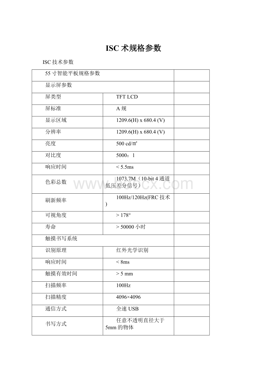 ISC术规格参数Word格式.docx