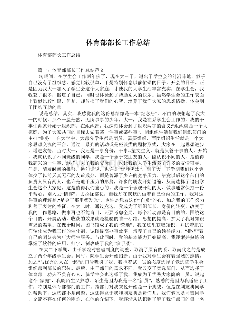 体育部部长工作总结文档格式.docx