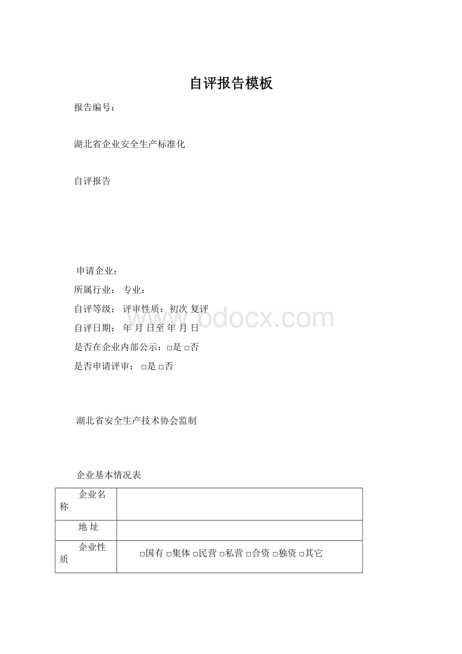 自评报告模板Word文件下载.docx