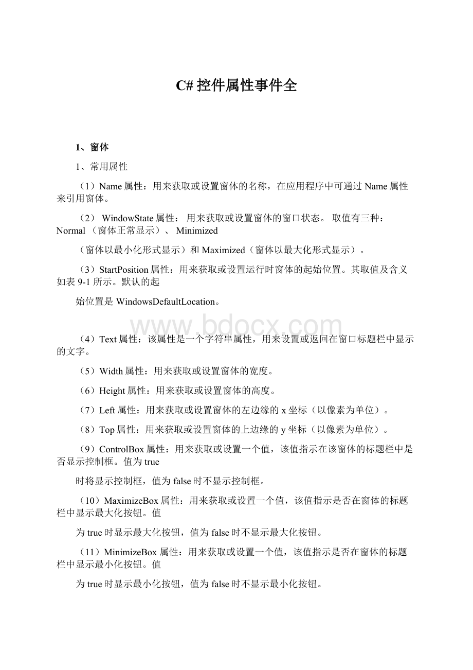 C#控件属性事件全Word文档格式.docx_第1页