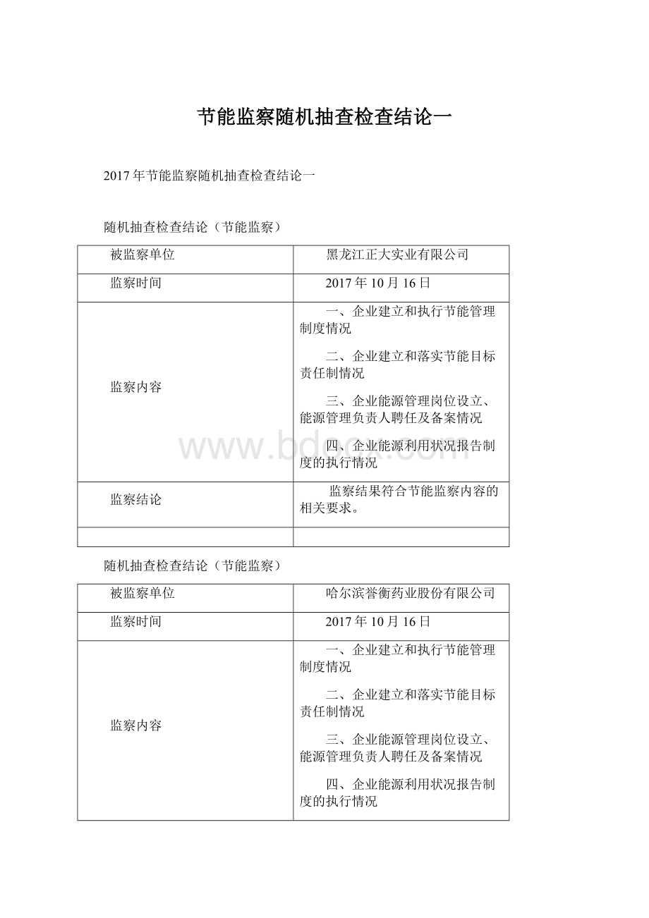 节能监察随机抽查检查结论一Word文档下载推荐.docx