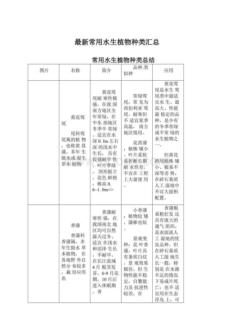 最新常用水生植物种类汇总Word文档格式.docx_第1页