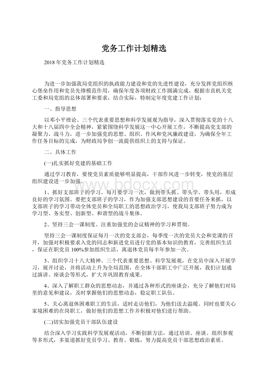 党务工作计划精选Word格式文档下载.docx