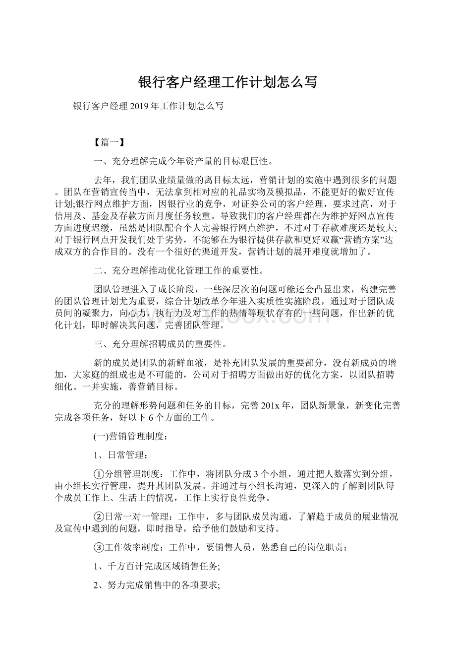 银行客户经理工作计划怎么写Word格式文档下载.docx