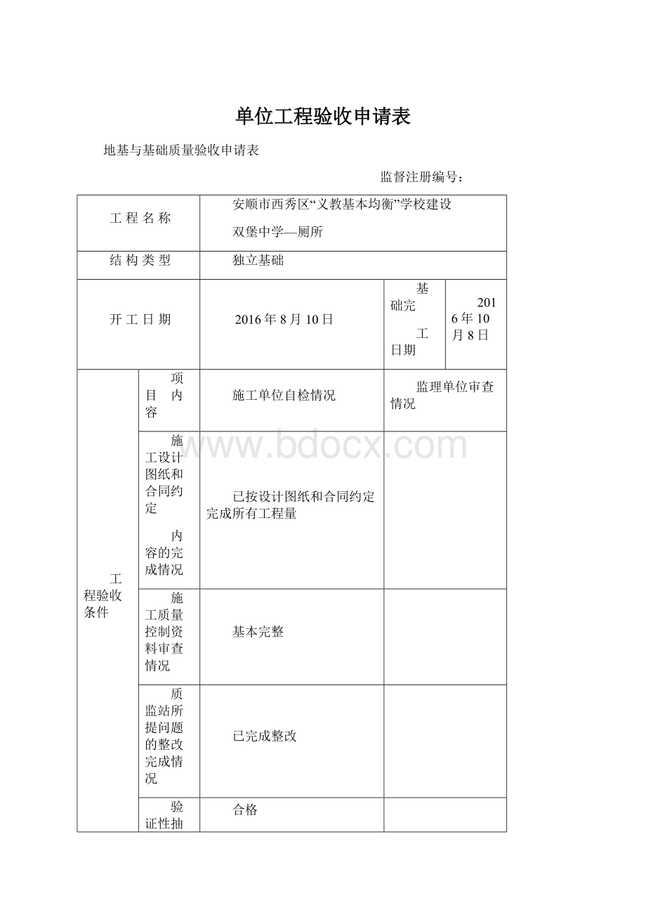 单位工程验收申请表Word文档格式.docx