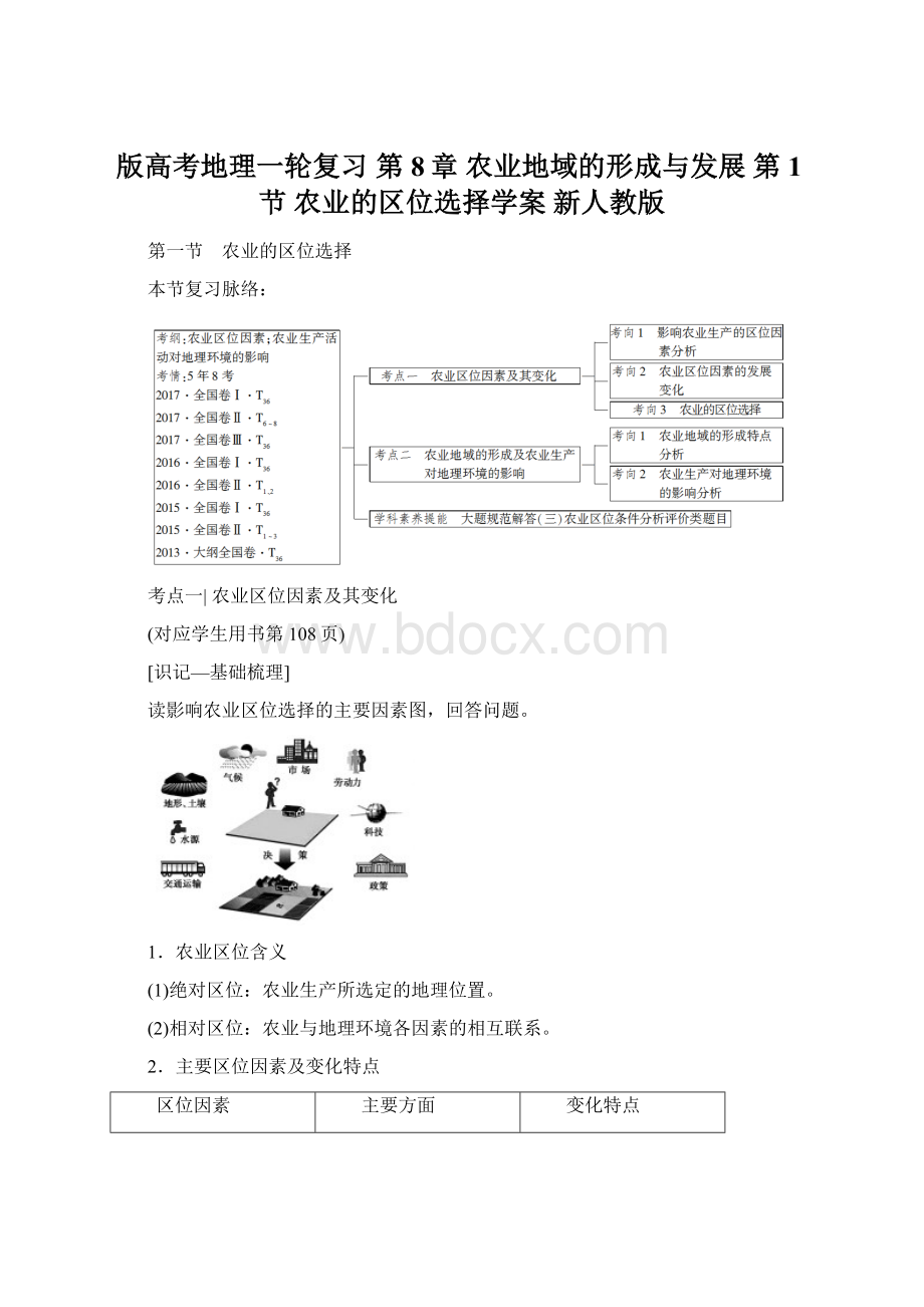 版高考地理一轮复习 第8章 农业地域的形成与发展 第1节 农业的区位选择学案 新人教版.docx