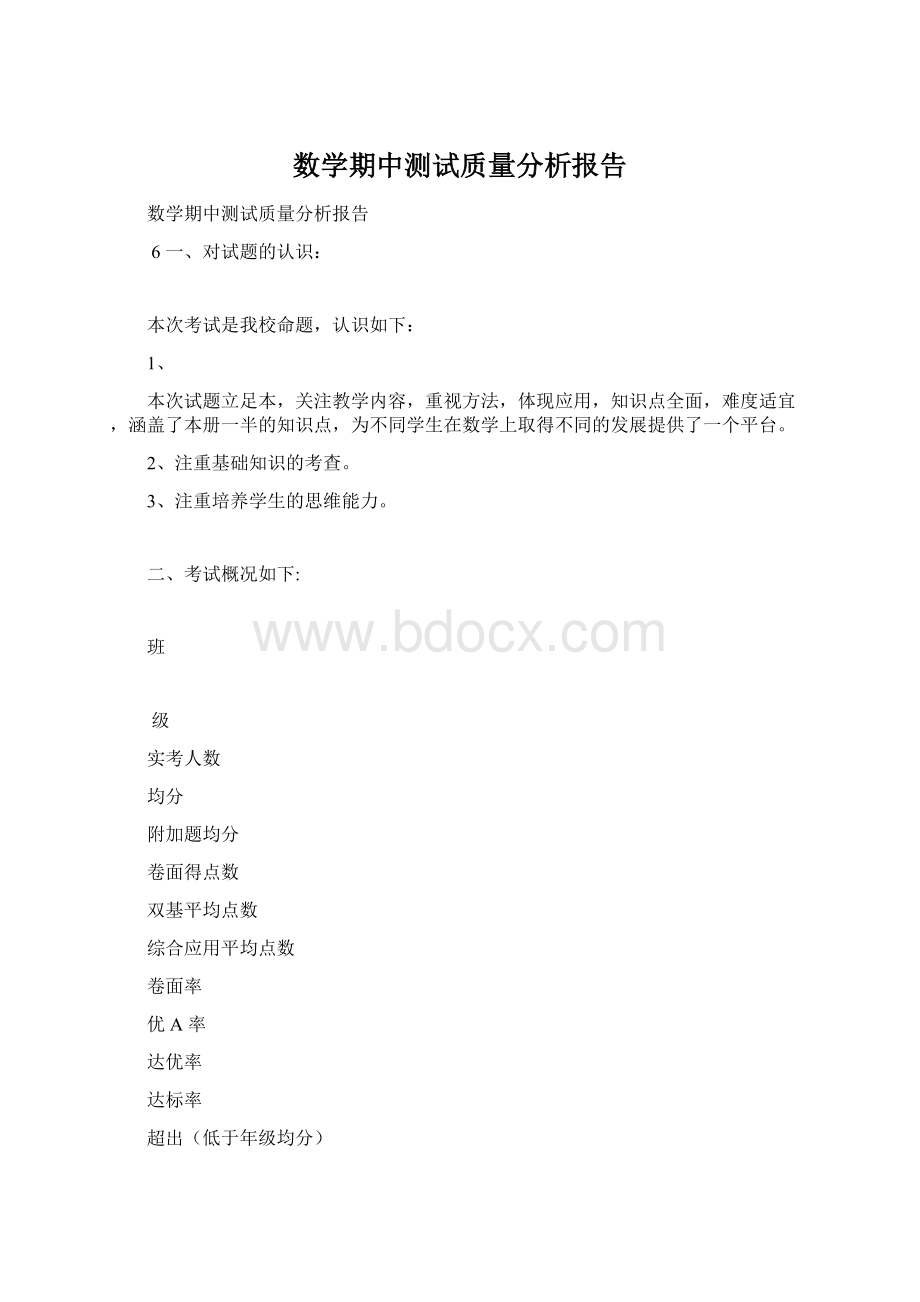 数学期中测试质量分析报告.docx_第1页