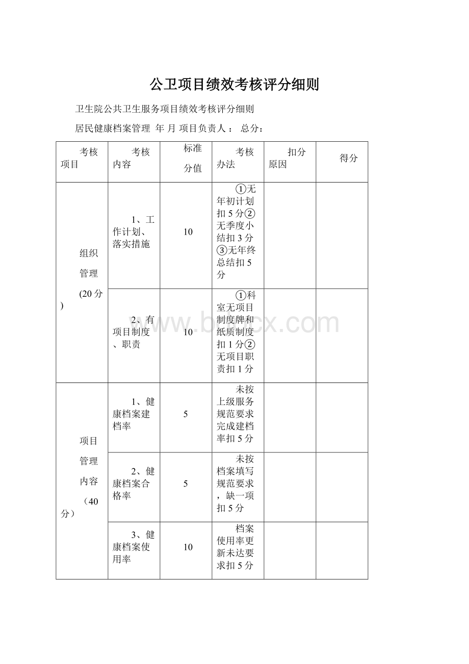 公卫项目绩效考核评分细则文档格式.docx