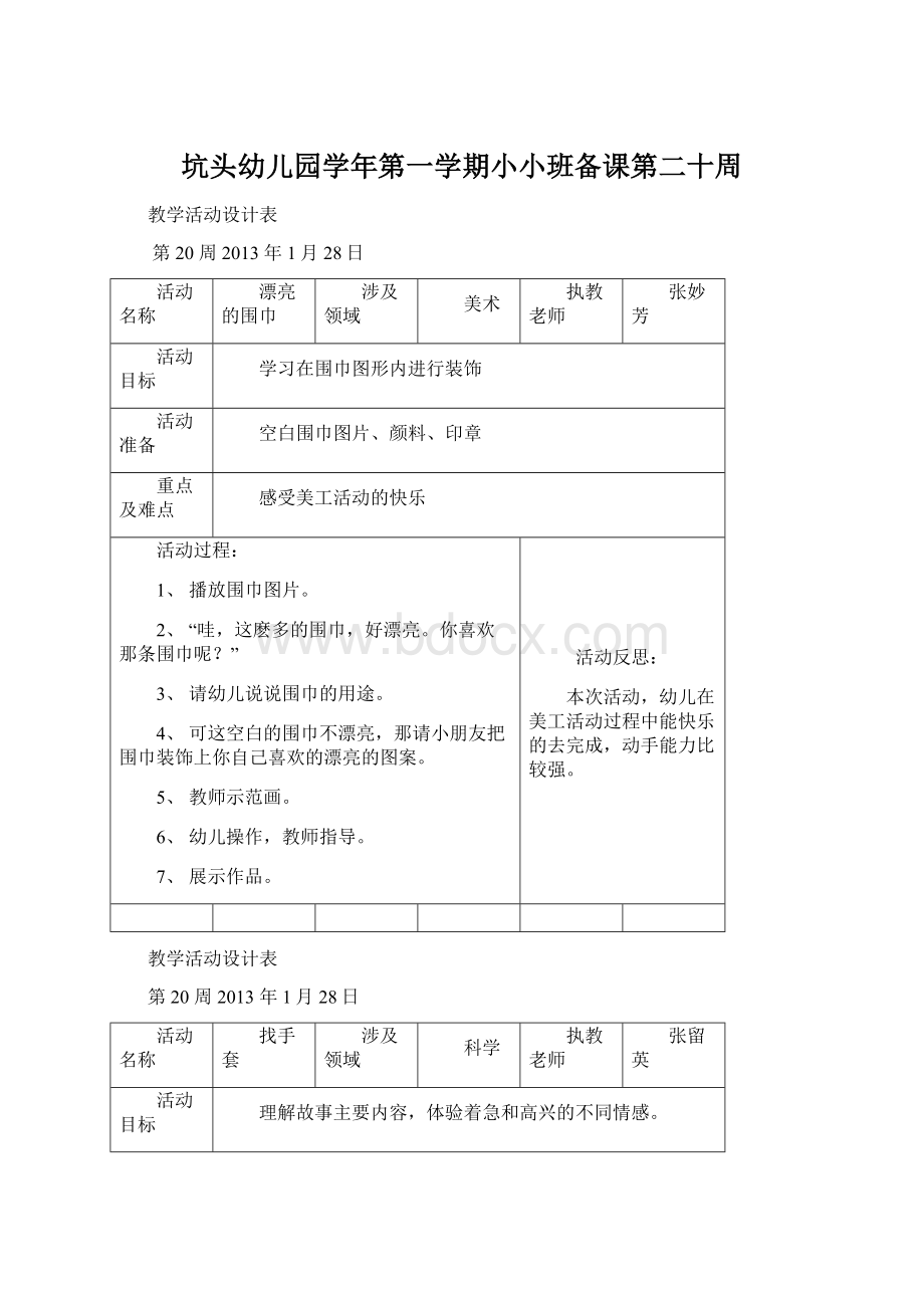 坑头幼儿园学年第一学期小小班备课第二十周Word下载.docx