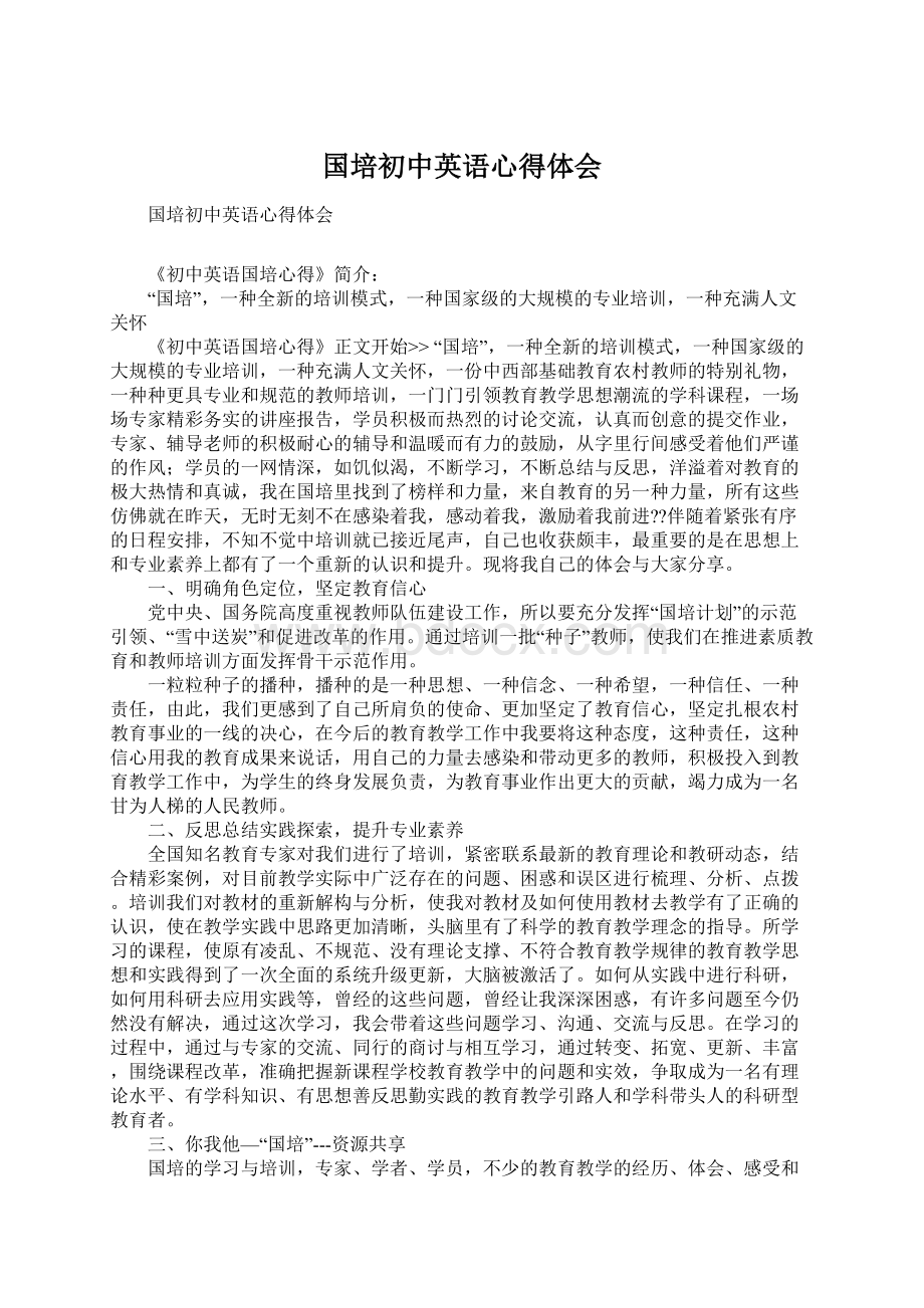 国培初中英语心得体会Word文档格式.docx