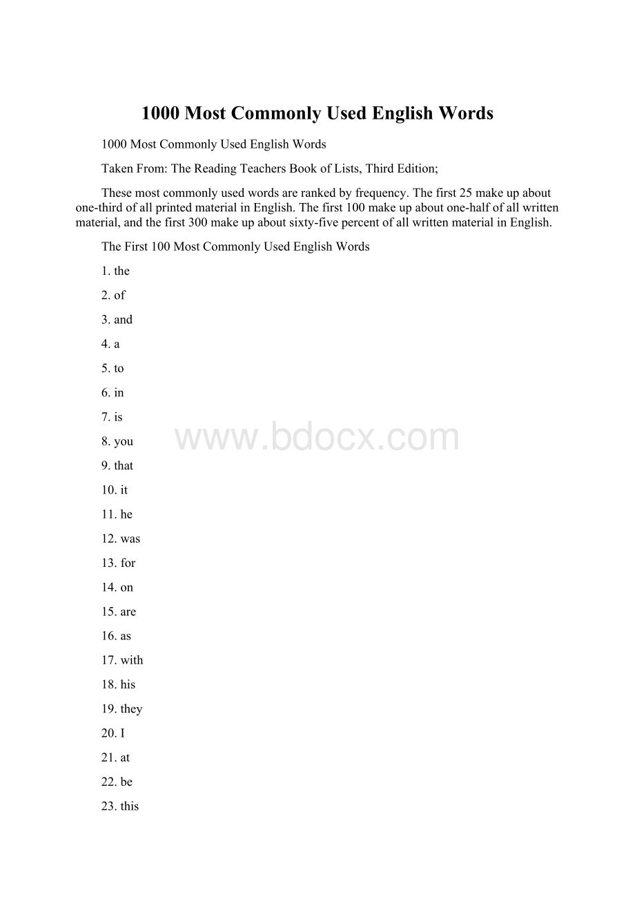 1000 Most Commonly Used English Words文档格式.docx