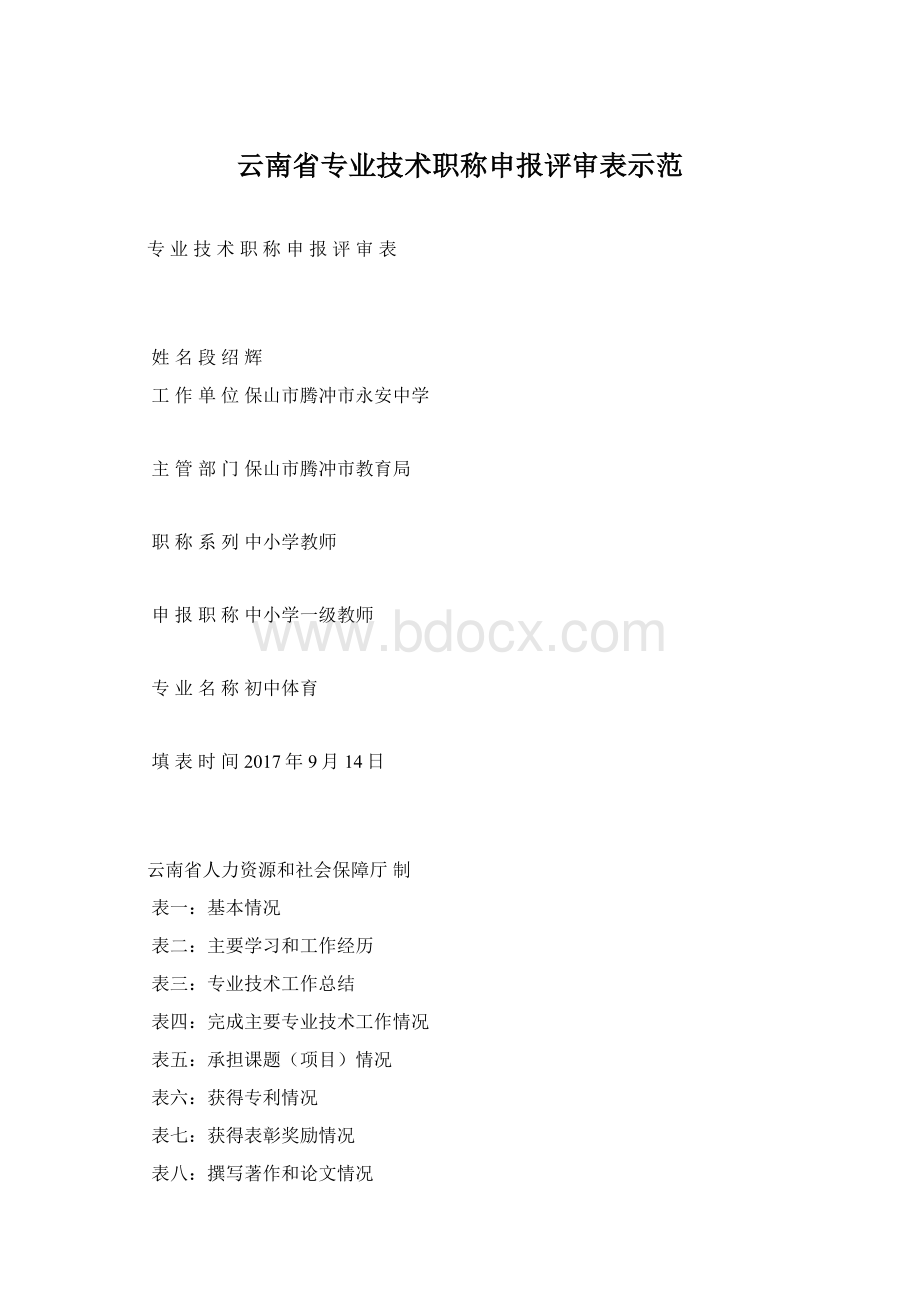 云南省专业技术职称申报评审表示范Word文档下载推荐.docx