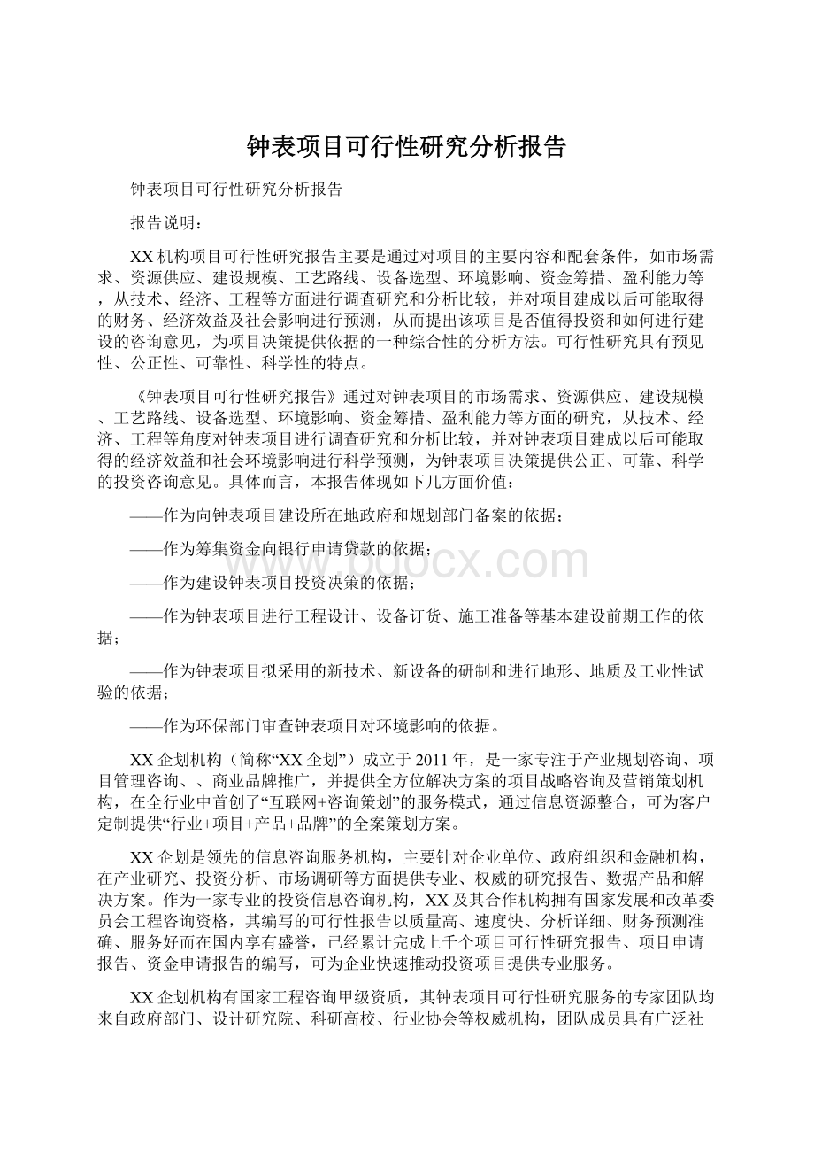 钟表项目可行性研究分析报告.docx_第1页