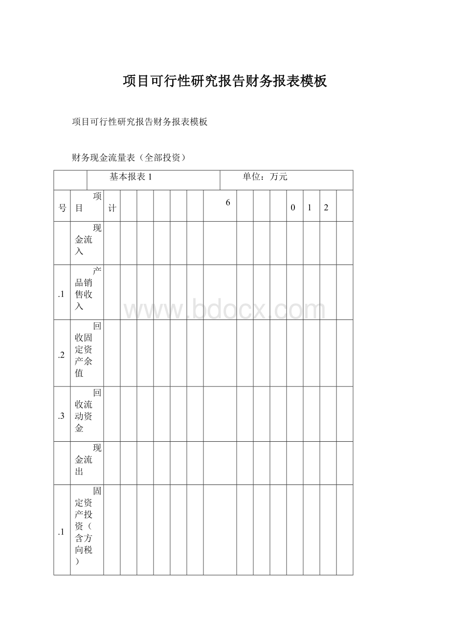 项目可行性研究报告财务报表模板文档格式.docx_第1页