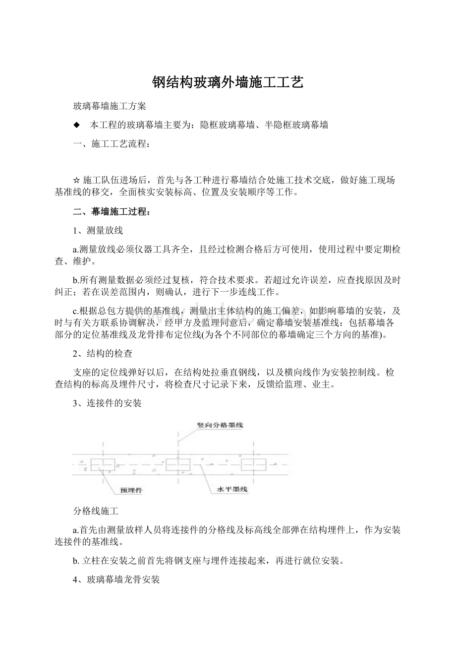 钢结构玻璃外墙施工工艺Word下载.docx