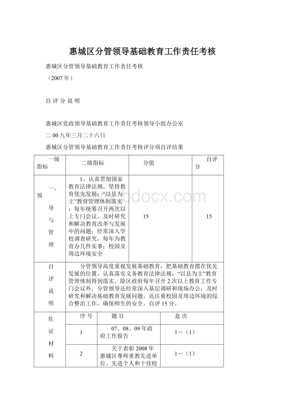 惠城区分管领导基础教育工作责任考核.docx