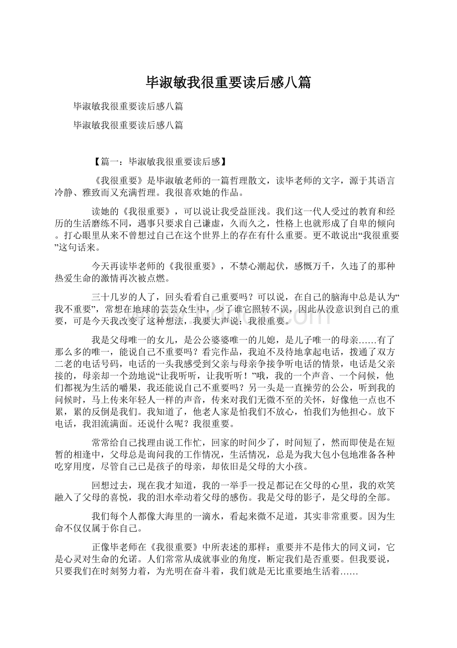 毕淑敏我很重要读后感八篇文档格式.docx