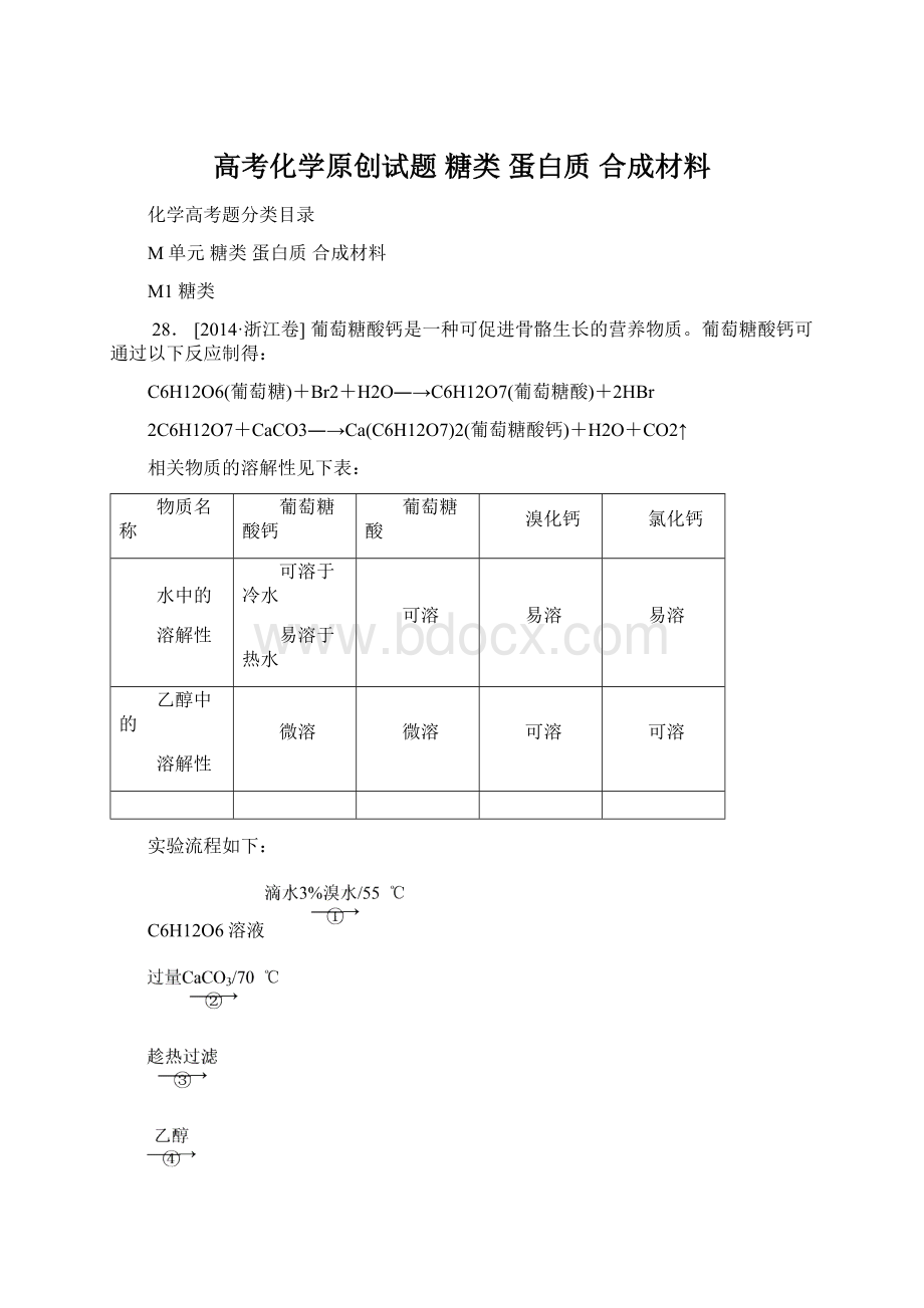 高考化学原创试题糖类 蛋白质 合成材料.docx_第1页