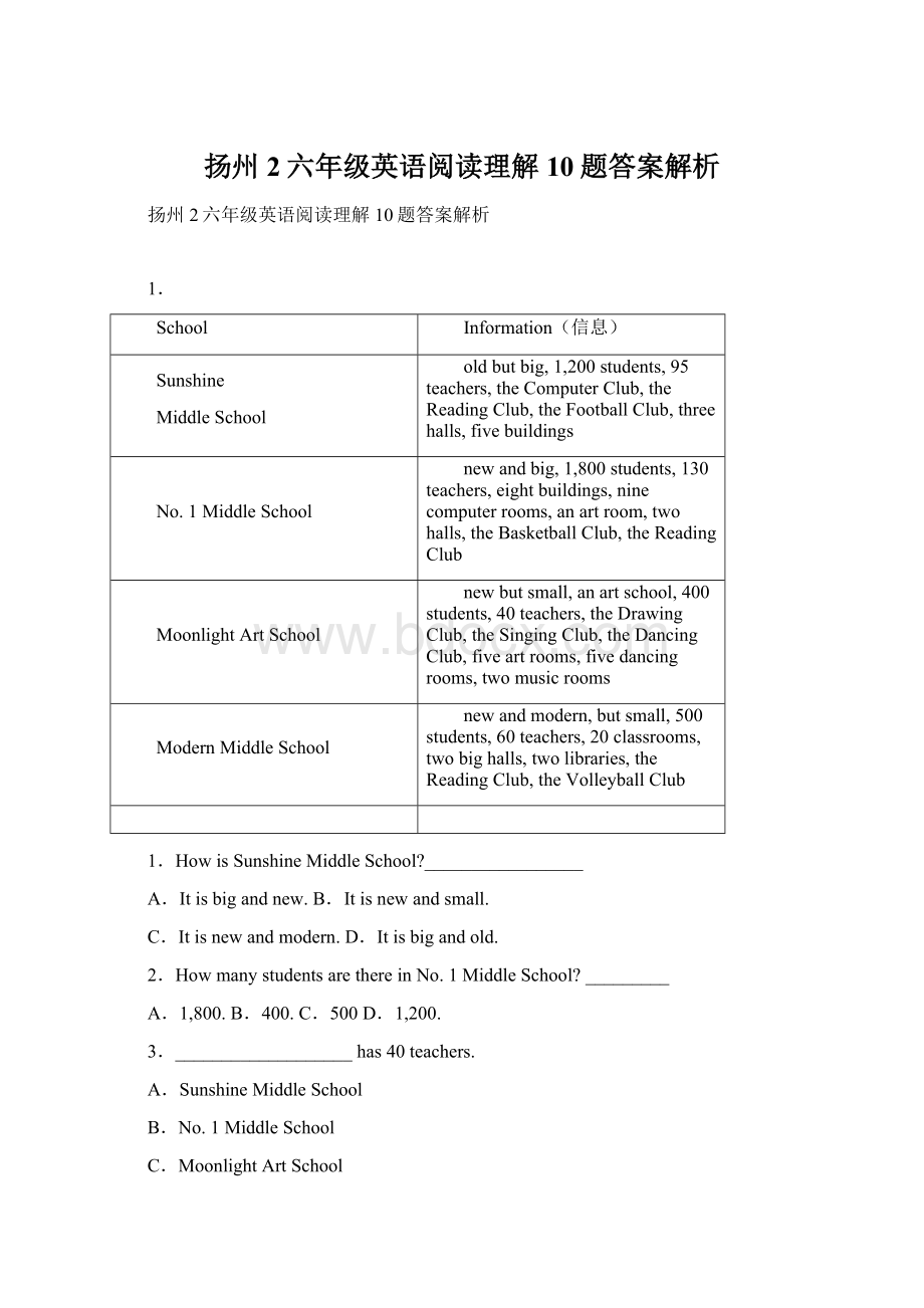 扬州2六年级英语阅读理解10题答案解析Word下载.docx_第1页