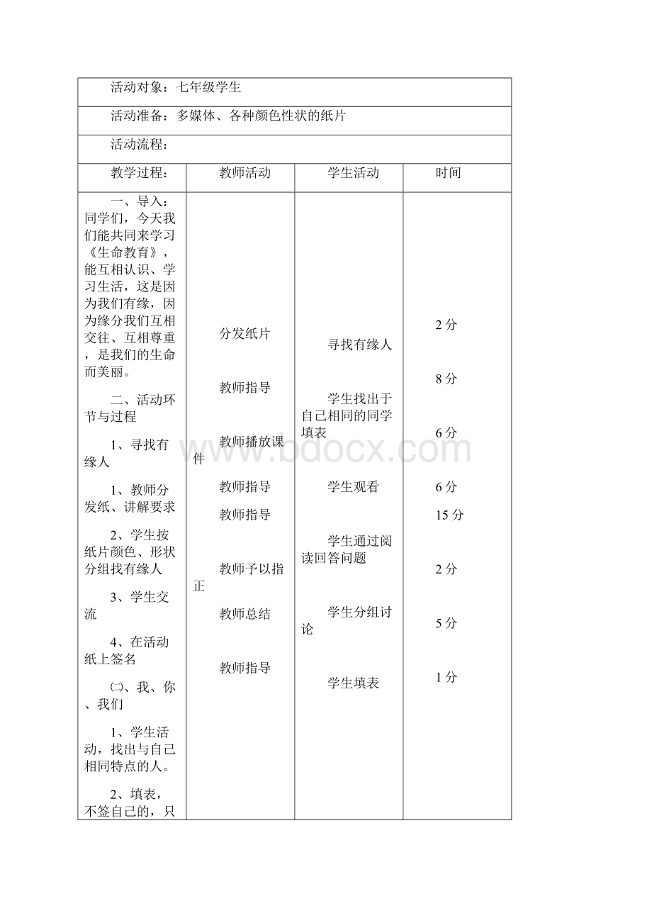 生命教育七年级上册全册教案.docx_第2页