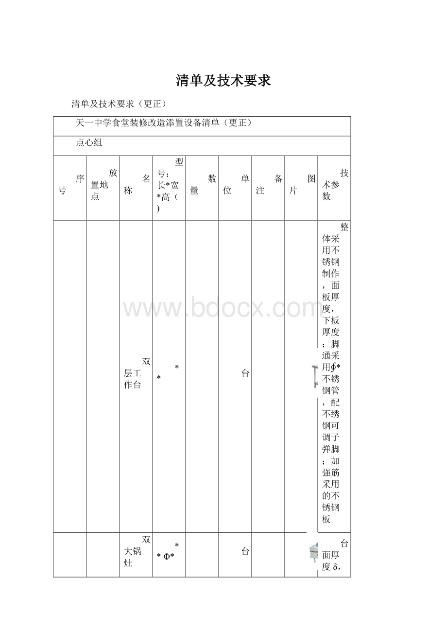 清单及技术要求Word格式文档下载.docx