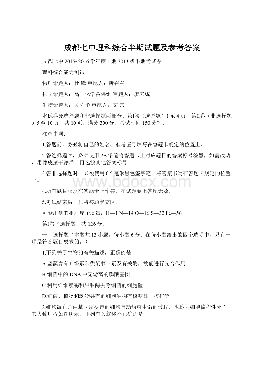 成都七中理科综合半期试题及参考答案.docx