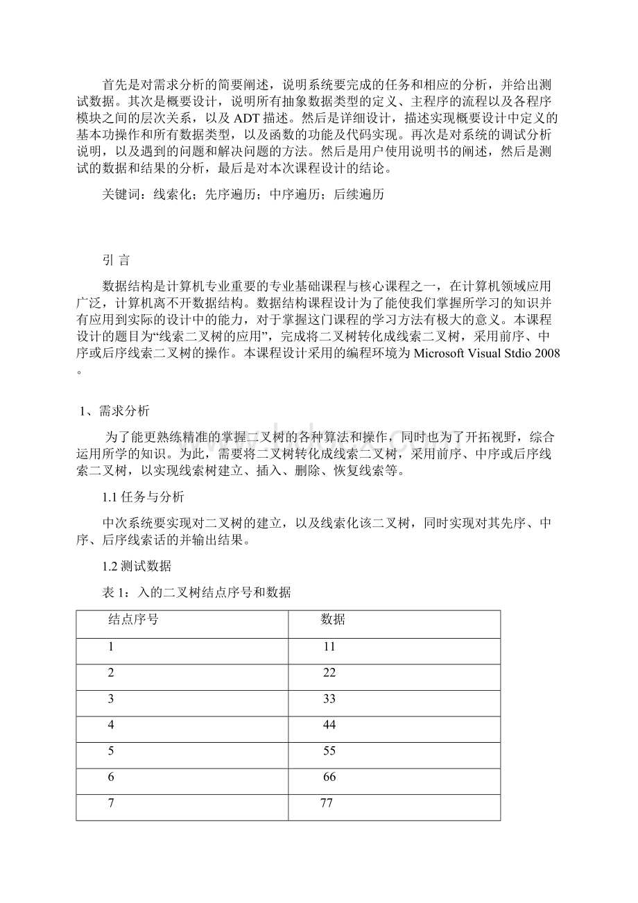 线索二叉树课程设计说明书模板Word下载.docx_第2页