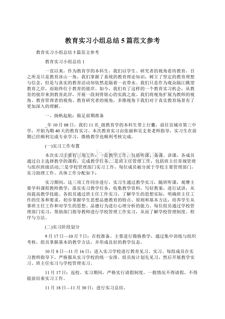 教育实习小组总结5篇范文参考文档格式.docx_第1页