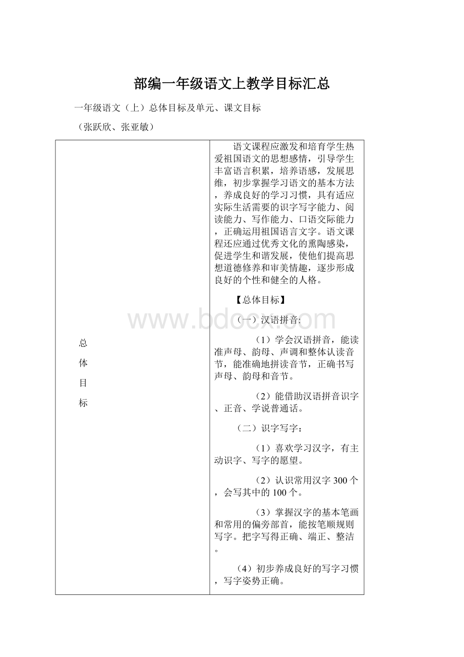 部编一年级语文上教学目标汇总.docx_第1页