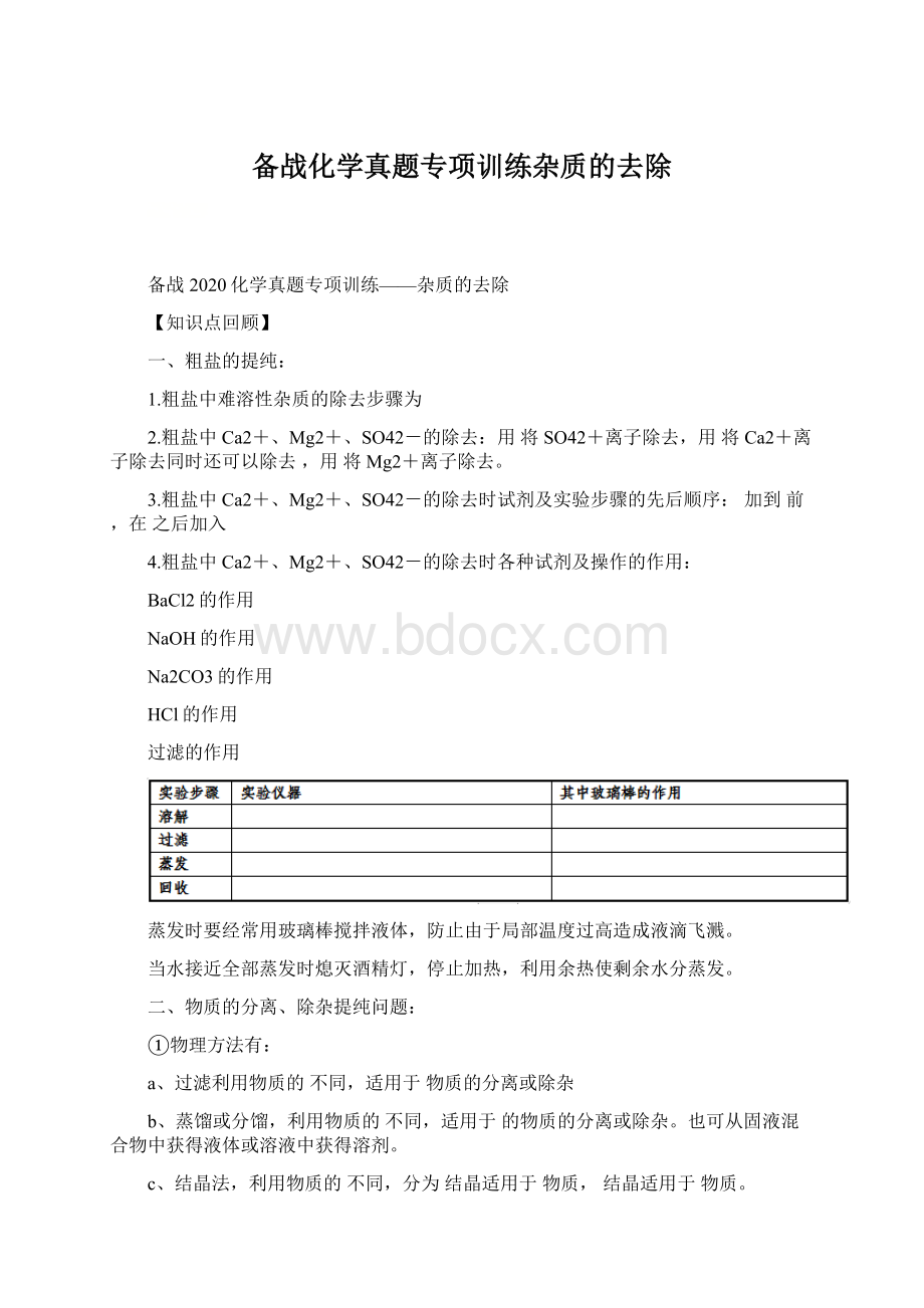 备战化学真题专项训练杂质的去除文档格式.docx